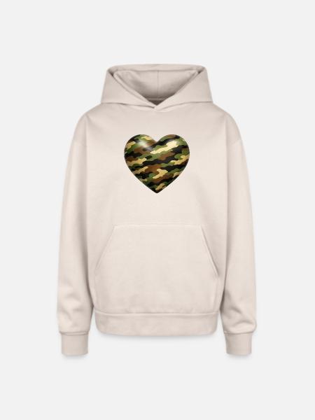 Camo Heart - Oversized Hooded Sweatshirt - Sand