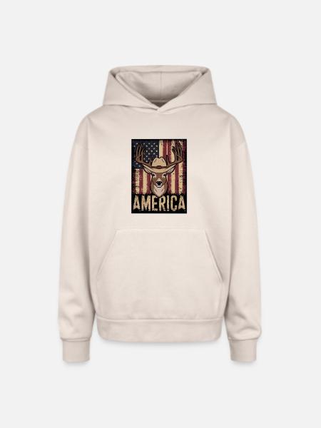 Deer Hunting American. - Oversized Hooded Sweatshirt - Sand