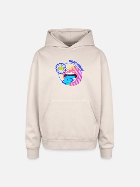 Sensory Overload Glitch Aesthetic - Oversized Hooded Sweatshirt - Sand