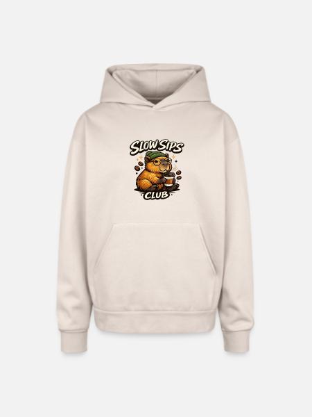 Slow Sips Club - Oversized Hooded Sweatshirt - Sand