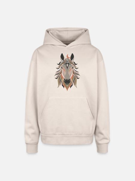 Horse Design - Oversized Hooded Sweatshirt - Sand