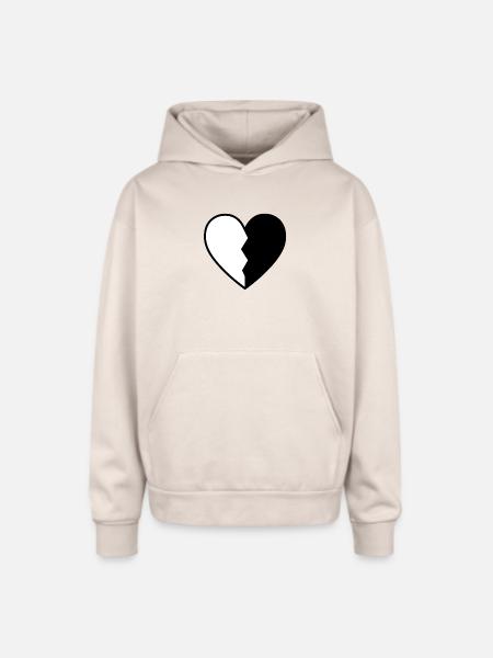 black and white heart - Oversized Hooded Sweatshirt - Sand