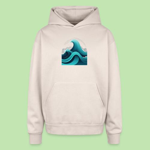 Dynamic Ocean Wave Illustration - Oversized Hooded Sweatshirt