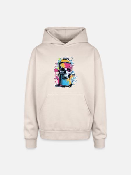 Skull Graffiti Spray Can - Oversized Hooded Sweatshirt - Sand