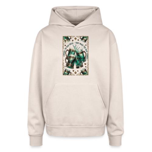 Cheers to Bad Ideas Tankards Graphic Tee - Oversized Hooded Sweatshirt