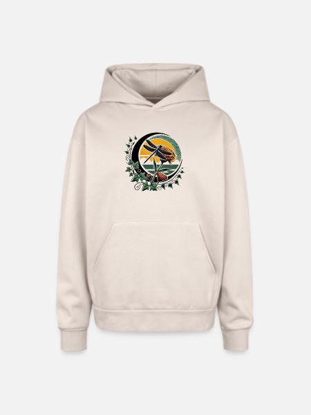 Moonlit Dragonfly & Sunflowers - Oversized Hooded Sweatshirt - Sand