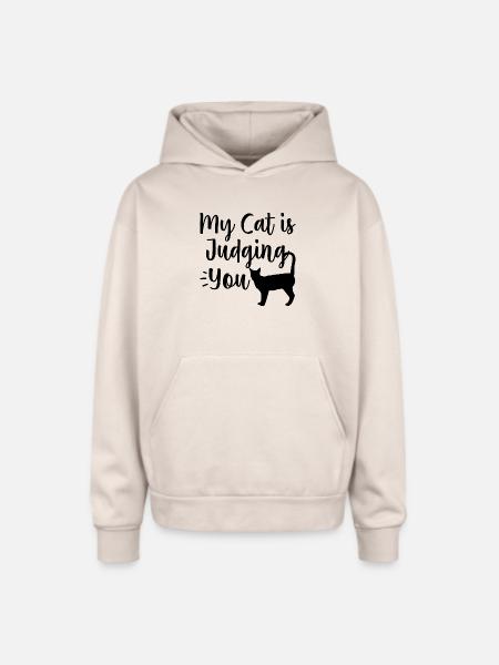 Funny Cat - Oversized Hooded Sweatshirt - Sand