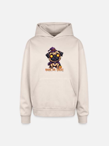 Pug Halloween Bark or Treat - Oversized Hooded Sweatshirt - Sand