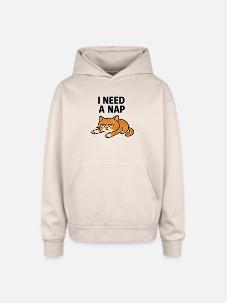 Grumpy Cat Lying Down Illustration - Oversized Hooded Sweatshirt - Sand