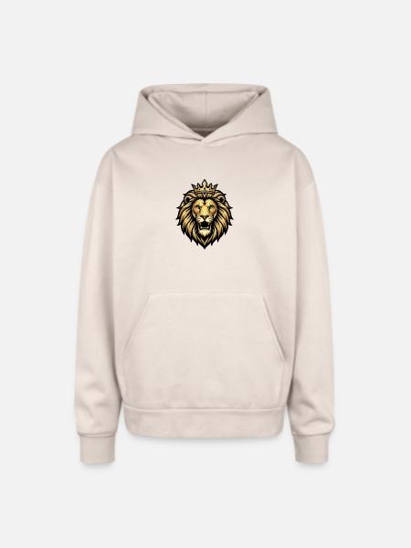 Gold Crowned Lion Emblem - Oversized Hooded Sweatshirt - Sand