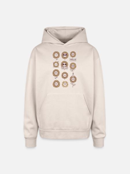 Sunflowers with Faces - Oversized Hooded Sweatshirt - Sand