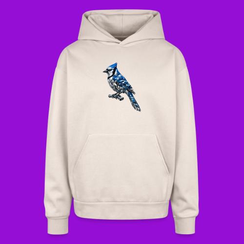 Silver Blue Jay on Perch - Oversized Hooded Sweatshirt