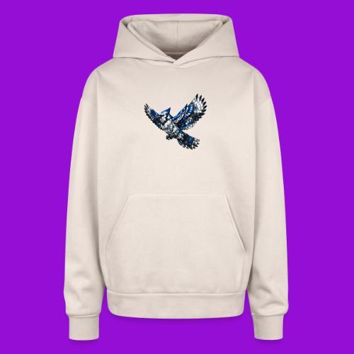 Silver Blue Jay in Flight - Oversized Hooded Sweatshirt