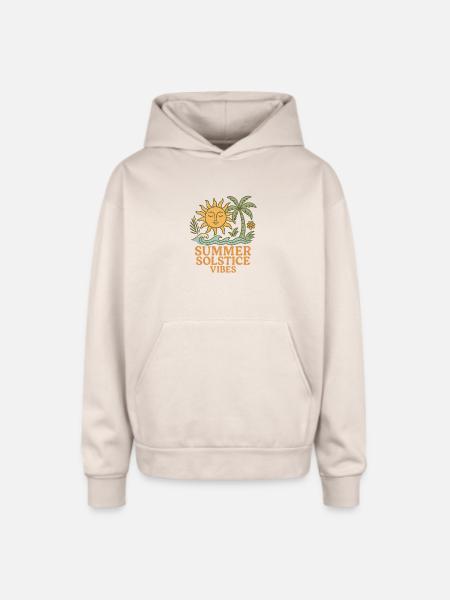 Summer Solstice Vibes Sun and Palm Design - Oversized Hooded Sweatshirt - Sand