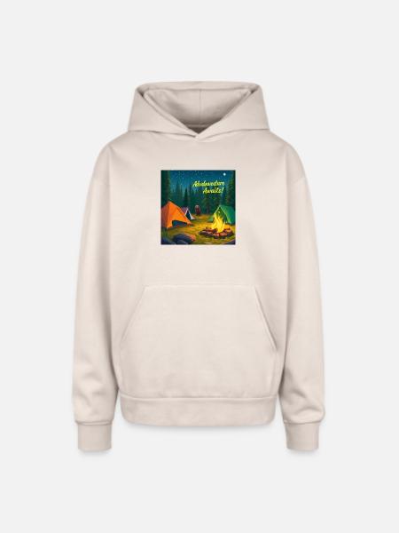 Campfire Adventure Night Scene - Oversized Hooded Sweatshirt - Sand