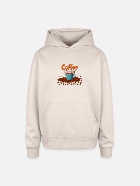 Coffee First Cup Splash - Oversized Hooded Sweatshirt - Sand