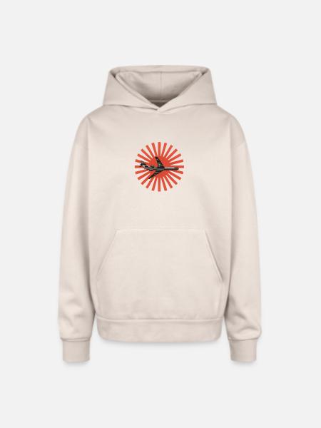 Red Sunburst plane Emblem - Oversized Hooded Sweatshirt - Sand