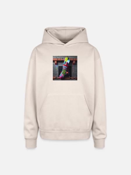 Naughty List Graffiti Sock - Oversized Hooded Sweatshirt - Sand