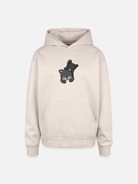Grouchy Grey Cat - Oversized Hooded Sweatshirt - Sand