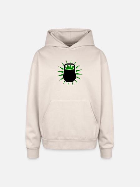 Green Sunburst Kettlebell Emblem - Oversized Hooded Sweatshirt - Sand
