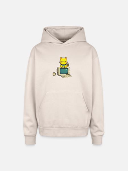Pixel Cat on Retro Computer - Oversized Hooded Sweatshirt - Sand