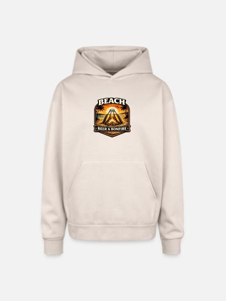 Beach Bonfire Beer Emblem - Oversized Hooded Sweatshirt - Sand