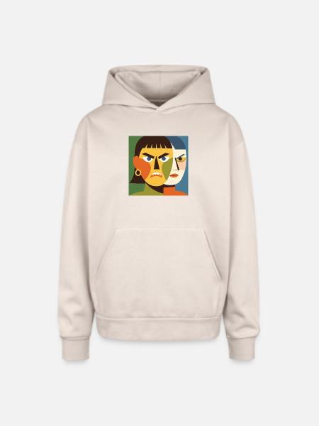 Cubist Dual Faces - Oversized Hooded Sweatshirt - Sand