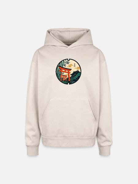 Kyoto Manhole Art - Oversized Hooded Sweatshirt - Sand