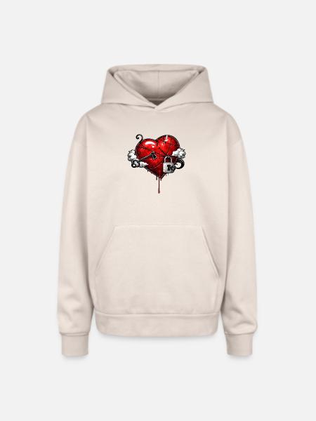 Scarred Heart with Lock - Oversized Hooded Sweatshirt - Sand