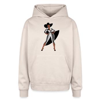 fashion a plus-size African American woman - Oversized Hooded Sweatshirt - Sand - Front - AI Model Male 185 light (185cm)