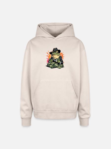 Exaggerated Expression Vector Illustration - Oversized Hooded Sweatshirt - Sand