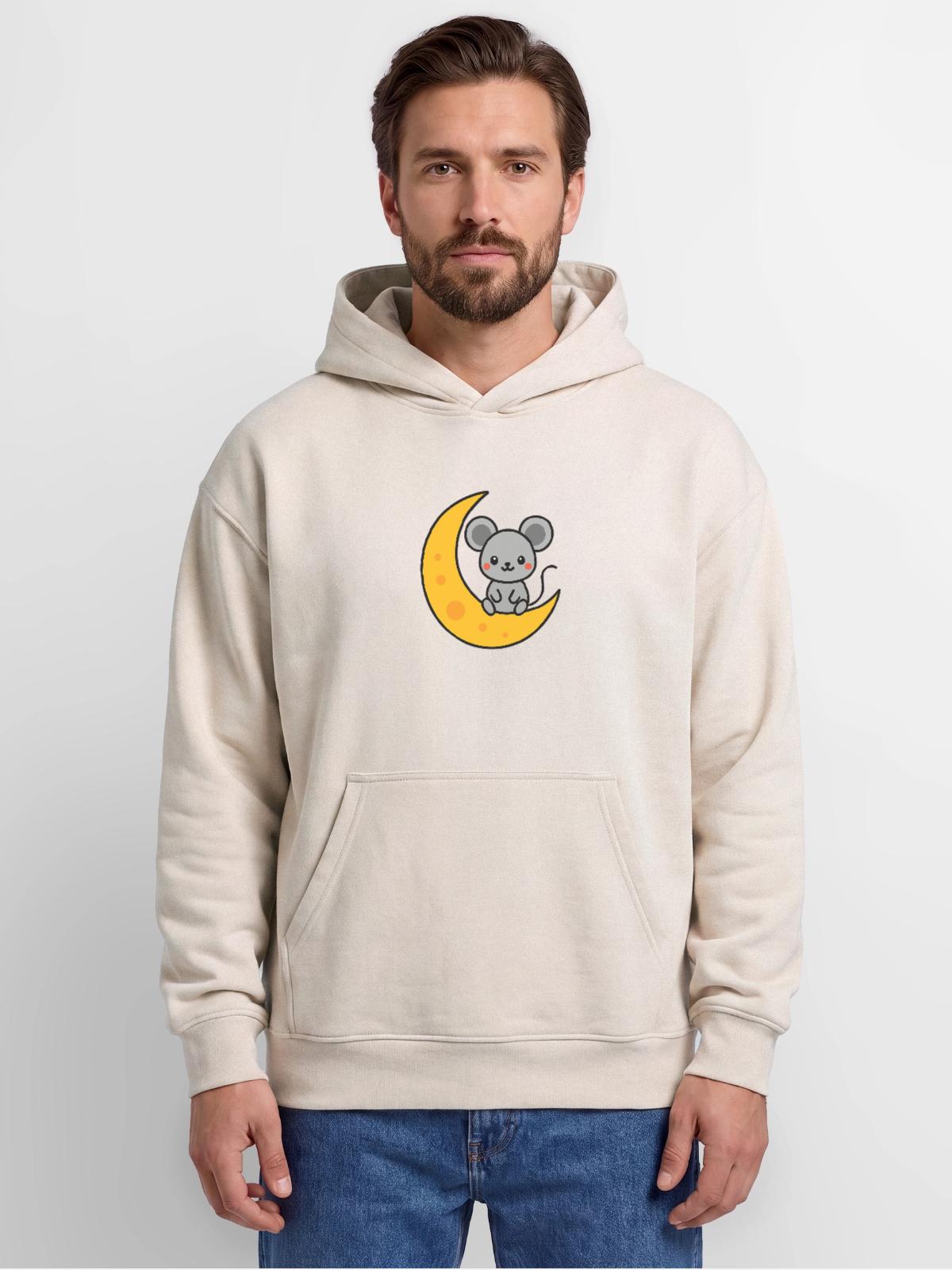 Mouse - Oversized Hooded Sweatshirt - Sand - Front - AI Model Male 185 light (185cm)