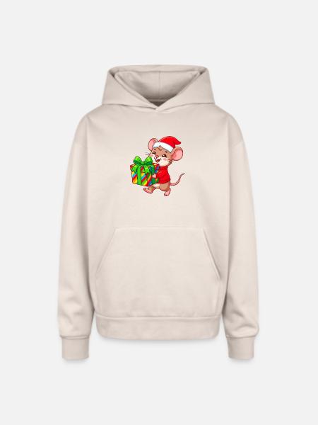 Cheerful Holiday Mouse Gift - Oversized Hooded Sweatshirt - Sand