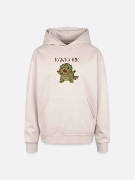 T Rex Funny Dinosaur Cartoon - Oversized Hooded Sweatshirt - Sand