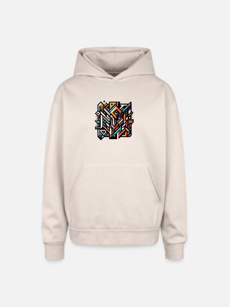 Abstract Geometric Tech Art - Oversized Hooded Sweatshirt - Sand