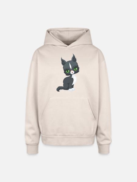 Black and White Cat - Oversized Hooded Sweatshirt - Sand