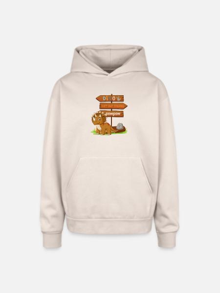 Cute Dinosaur with Playful Signpost - Oversized Hooded Sweatshirt - Sand