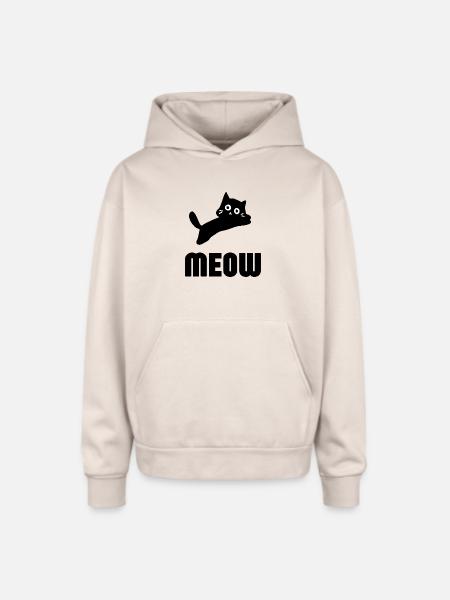 Whimsical Cat Face Illustration - Oversized Hooded Sweatshirt - Sand
