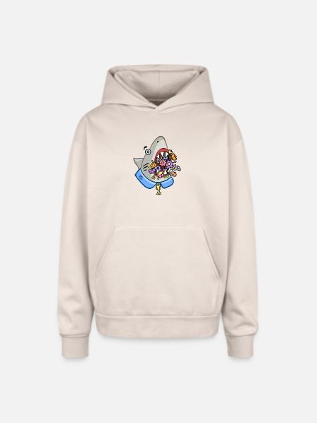 Shark Floral Attack - Oversized Hooded Sweatshirt - Sand