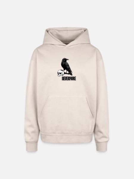 Raven and Skull Monochrome Gothic - Oversized Hooded Sweatshirt - Sand