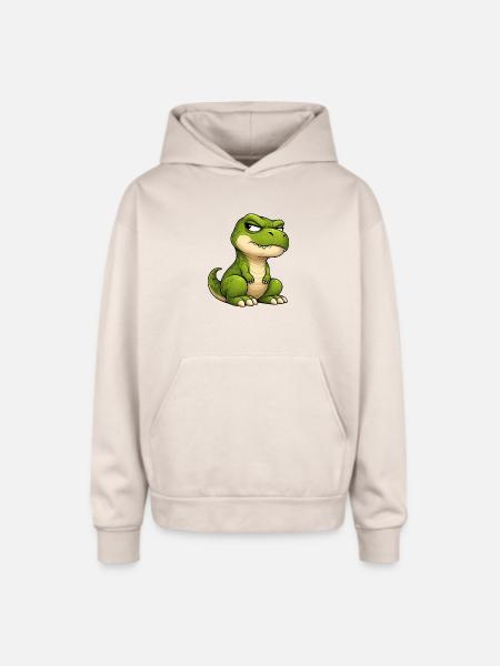 Grumpy T-Rex cartoon skeptical expression - Oversized Hooded Sweatshirt - Sand