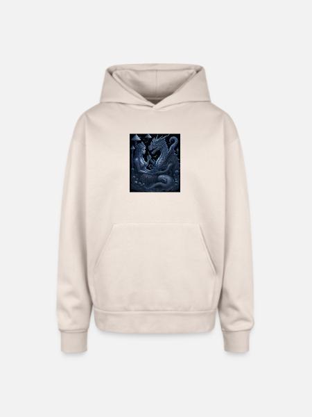 Moonlit Dragon Guardian - Oversized Hooded Sweatshirt - Sand