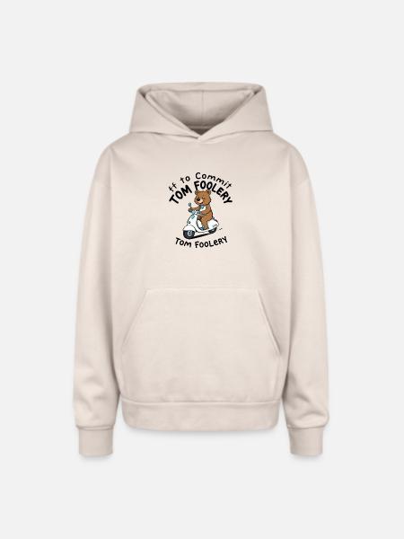 Cute Bear Riding Scooter Illustration - Oversized Hooded Sweatshirt - Sand