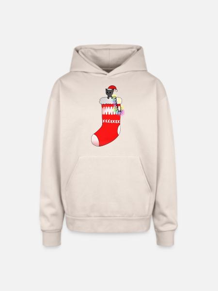 Christmas Socks - Oversized Hooded Sweatshirt - Sand