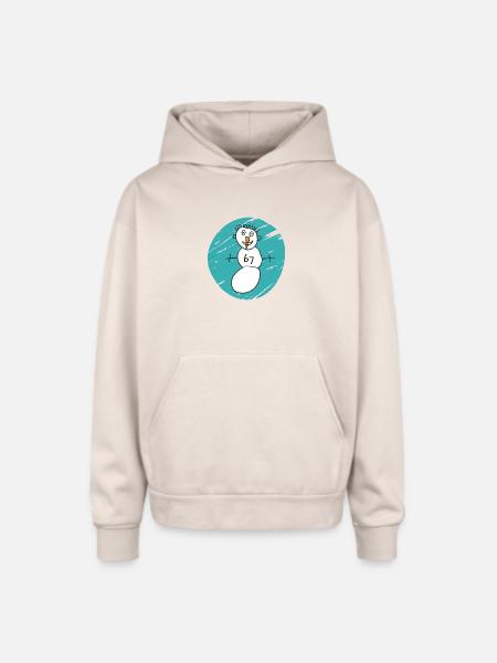 Whimsical Snowman on Cyan Swirl - Oversized Hooded Sweatshirt - Sand