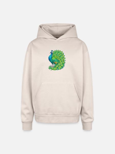 Vivid Peacock Cascade - Oversized Hooded Sweatshirt - Sand