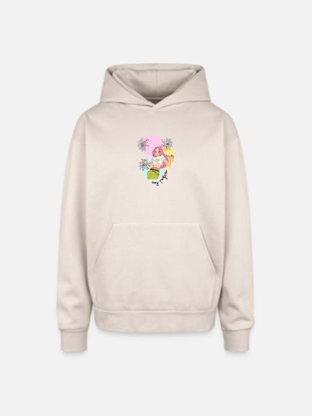 Pastel Leafy Heroine - Oversized Hooded Sweatshirt - Sand