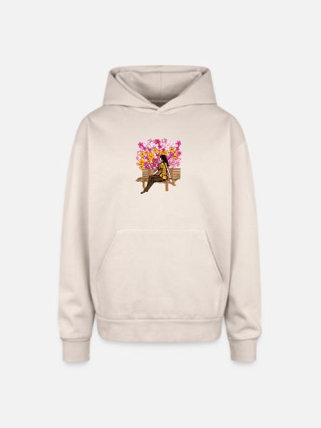 Floral Bloom Bench Serenity - Oversized Hooded Sweatshirt - Sand