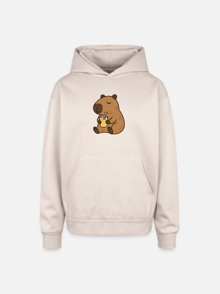 Bear Sips Sunshine - Oversized Hooded Sweatshirt - Sand
