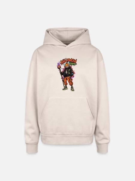 Halloween Legend Pumpkin Head Streetwear - Oversized Hooded Sweatshirt - Sand